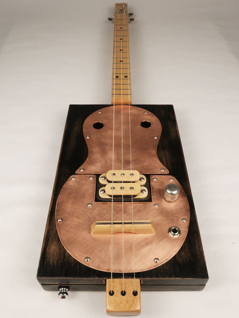 Black Body Copper Top 3 String Cigar Box Guitar CBG #2561